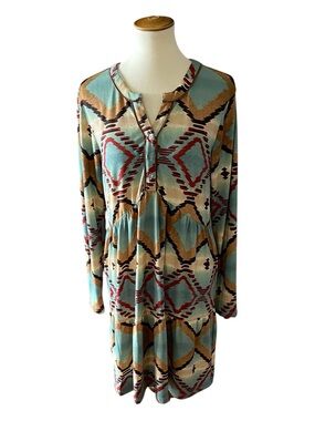 #271, Double D Ranchwear Boho Aztec Print Long Sleeve Tunic Dress, size M